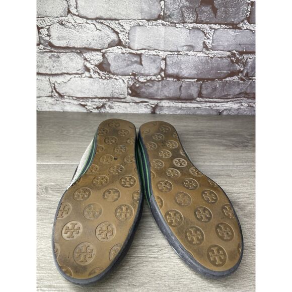 Tory Burch Channing Black Patent Leather Green Gray Canvas Ballet Flats Women 7M - Picture 8 of 16